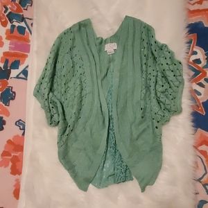 Anthropologie Blue Green Lace Sweater L